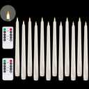 Fireless Window Candle, Cone Battery Powered LED Timed Warm 3D Wick Candle Plastic with Base, 12 Piece Set with 10 Key Remote, Home Wedding Decor (0.78x9.84 inches)