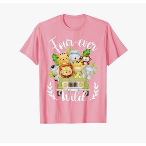 Kids Four-ever Wild 4th Birthday Boy Funny Animals Toddler T-Shirt
 XS