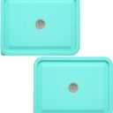 Replacement Lids for Pyrex 7211-PC 6 Cup Rectangle, Silicone Storage Cover Lid for Glass Bowl, Pack of 2 with Date Mark Turquoise