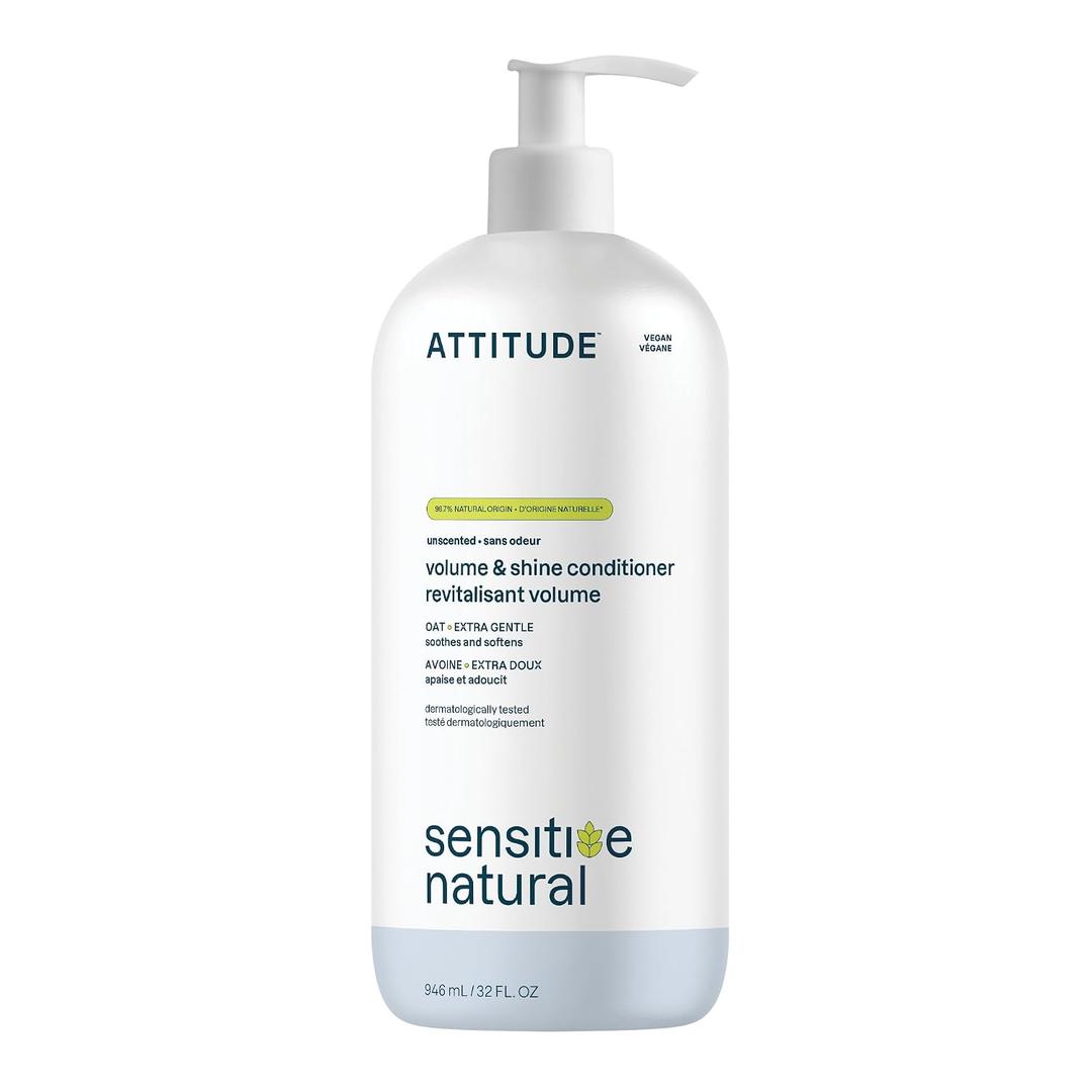 ATTITUDE Hair Conditioner for Sensitive Dry Scalp, Soothing Oat, Naturally Derived Ingredients, Dermatologically Tested, Vegan Detangler, Extra Gentle, Unscented, 32 Fl Oz