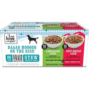 I and love and you Wet Dog Food - Baad Mooon On The Rise Variety Pack - Beef + Lamb, Grain Free, Filler Free 13oz can, 6pk (EXP 10/28/28)