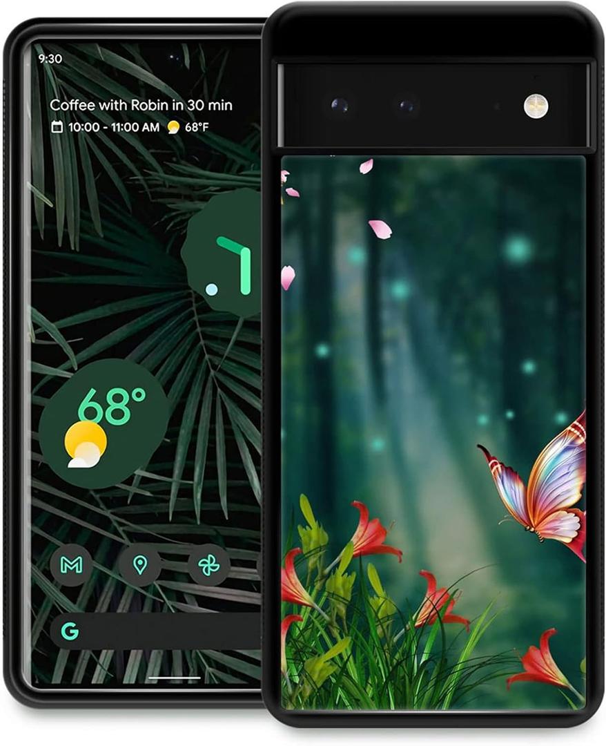Compatible with Google Pixel 6 Case,Butterfly Flower Spring Amazing Pattern Design Shockproof Anti-Scratch Hard PC Back Case for Google Pixel 6 Case