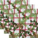 Elrene Home Fashions Pinecone Plaid Red/Green Holiday/Christmas Fabric Dining Table Placemats, Set of 4, 13"x19"