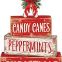 4 Pcs Christmas Candy Cane Table Decor Christmas Wooden Decorative Signage Red and White Stripes Candy Cane Xmas Tiered Tray Decor Centerpieces Farmhouse Wooden Block Set for Home