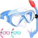 Kids Snorkel Set Dry Top Snorkeling Gear for Kids Youth Boys Girls Junior Age 5-15,Tempered Glass Swimming Diving Mask and Snorkel Set 180 Degree Panoramic View (Light Blue)
