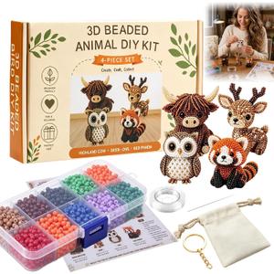 Kanroadi 3D Beaded Animal Kit,Beaded Animal Kit,Cute Animal Beading Craft Set,Handmade Bead Art Mosaic Kit,Stress Relief Creative DIY Decoration Gifts for Beginner (Forest Friends)
