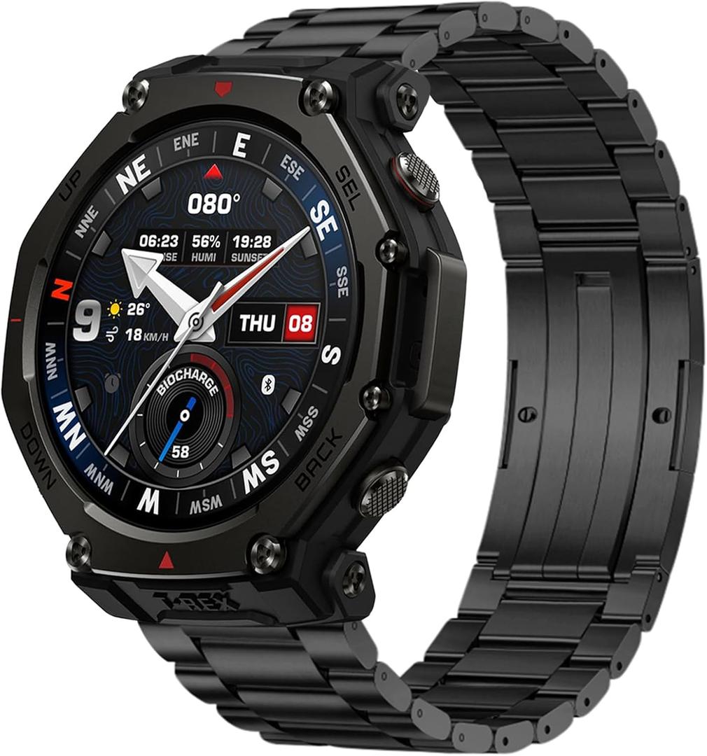 Titanium Watch Band Compatible for Amazfit T-Rex 3 Pro 48mm, Ultralight Durable Titanium Watch Strap, Size Adjustable Easy Installation (Black)