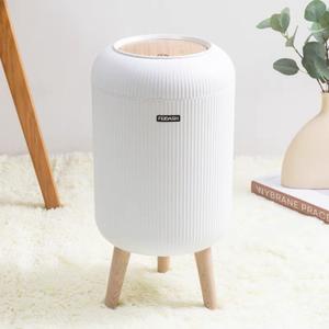 Bedroom Trash Can with Lid,3 Gallon / 11L Garbage Can with Pop-Up Lid, Small Trash Cans Plastic Waste Basket with Removable Legs for Bathroom, Kitchen, Bedroom, Office-White