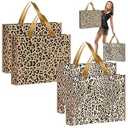PerKoop 4 Pcs Extra Large Leopard Gift Bags 20 x 16 Inch Jumbo Bag Reusable Non Woven Gift Bags for Jungle Party Favor