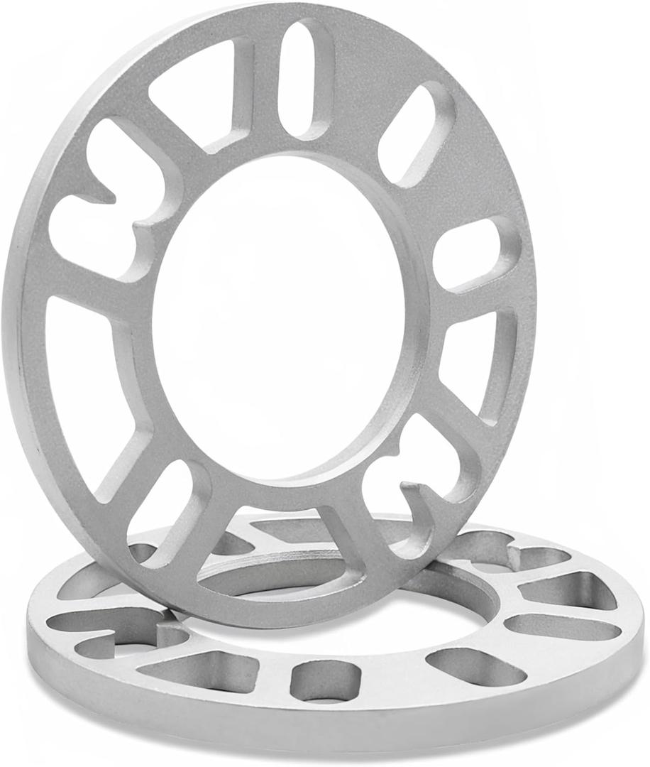 2 Pack Universal Wheel Spacers, 0.39"(10mm) Die Cast Replacement Aluminum Spacer for 4 & 5 Lugs Wheels/Rims, Fits 98 to 120mm Multiple Bolt Pattern, 4x100, 4x108, 4x110, 5x114.3, 5x4.5, 5x120 (Silver)