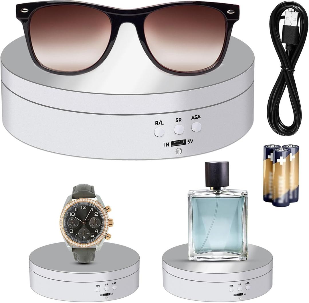 Hicarer Rotating Display Stand 5.4" /6.6 Lbs Load Motorized Spinning Platform Rotating Base 360 Cup Turner Electric Turntable Stand for Photography Products and Shows(Mirror White)