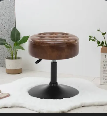 LUE BONA Adjustable Vanity Stool, 360°Swivel Vanity Chair for Makeup Room, Brown Stool Chair for Vanity, Small Faux Leather Vanity Stools for Bathroom, Living Room