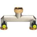 Garden hose distributor, 2-way water distributor made of brass with 2 leak-free ball valves, 3/4 inch internal thread on 2-way for adjusting and shutting off the water flow