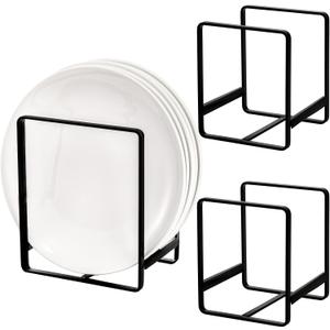 ZOOFOX 3 Pieces Metal Dish Organizer, Plate Organizer for Cabinet, Kitchen Storage Cabinet Organizer for Plates, Pots and Pans (2 Sizes) Black