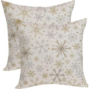 OFIRD Christmas Pillow Covers 18x18 Inches Pack of 2, Gold Gray Snowflake Throw Pillow Covers Christmas Decorative Pillowcase Winter Farmhouse Decoration Cushion Cover for Sofa Couch Christmas Decor