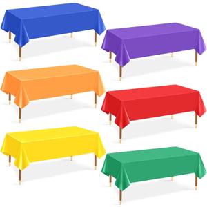 6Pcs Plastic Table Cloth Disposable, Assorted Color Rainbow Tablecloth Colorful Neon Rectangle Bulk Solid Table Cover for Birthday Wedding Graduation Picnic Fiesta Home Party Decorations54x72 Inch