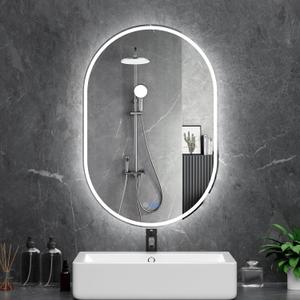 Oval LED Bathroom Mirror, 26"x 42" Frameless LED Mirror with Front Light and Backlit, Anti-Fog, Dimmable Modern Wall Mounted Lighted Mirror, Pill-Shaped Smart Mirror Bathroom