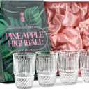 GLASSIQUE CADEAU Vintage Pineapple Gin and Rum Highball Cocktail Glasses | Set of 4 | 12 oz Tall Heavy Crystal Tumblers for Drinking Long Bar Drinks | Tropical Glassware Collection