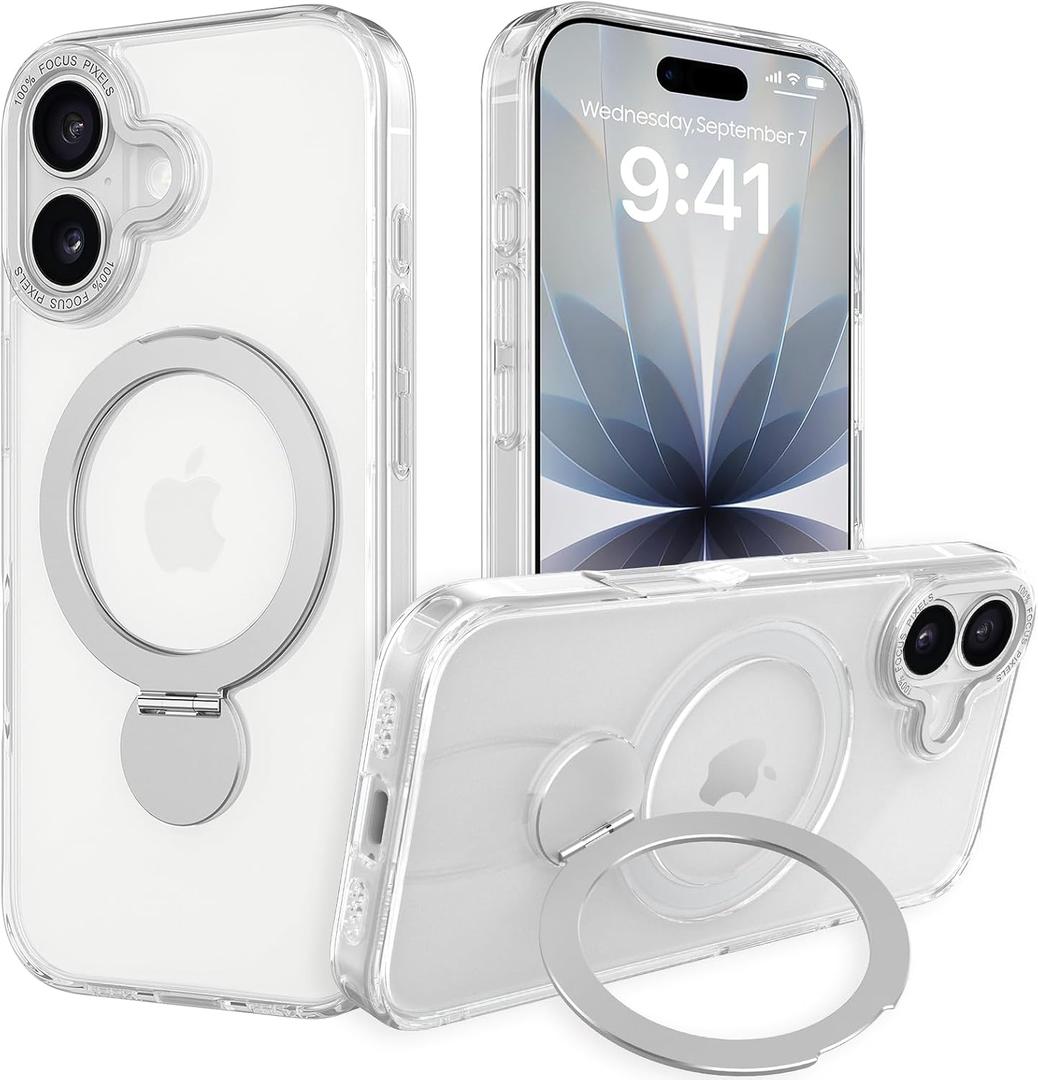 IYH Magnetic Case for iPhone 17 6.3 inches, 360 Rotatable Ring Stand, MagSafe Compatible, Military-Grade Shockproof, Translucent Design Skin-Feel TPU Frame(Translucent White)