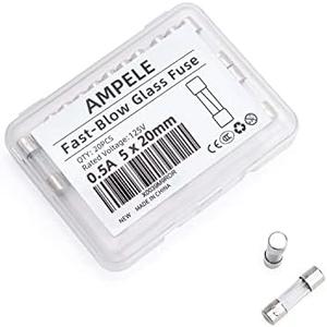 Pack of 2 AMPELE (Pack of 20) 0.5A Fast-Blow Fuse 0.5Amp 125V Glass Fuses 0.2 x 0.78 inch/5 x 20 mm (0.5Amp)(F0.5AL, 125V) Pack of 2 AMPELE (Pack of 20) 0.5A Fast-Blow Fuse 0.5Amp 125V Glass Fuses 0.2 x 0.78 inch/5 x 20 mm (0.5Amp)(F0.5AL, 125V)