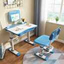 Cantonape Kids Desk and Chair Set, Height Adjustable Children School Study Desk with Tilt Desktop, Bookstand, LED Lamp, Metal Hook and Storage Drawer for Boys Girls, Blue, 30" x 20.5" x 16.5"