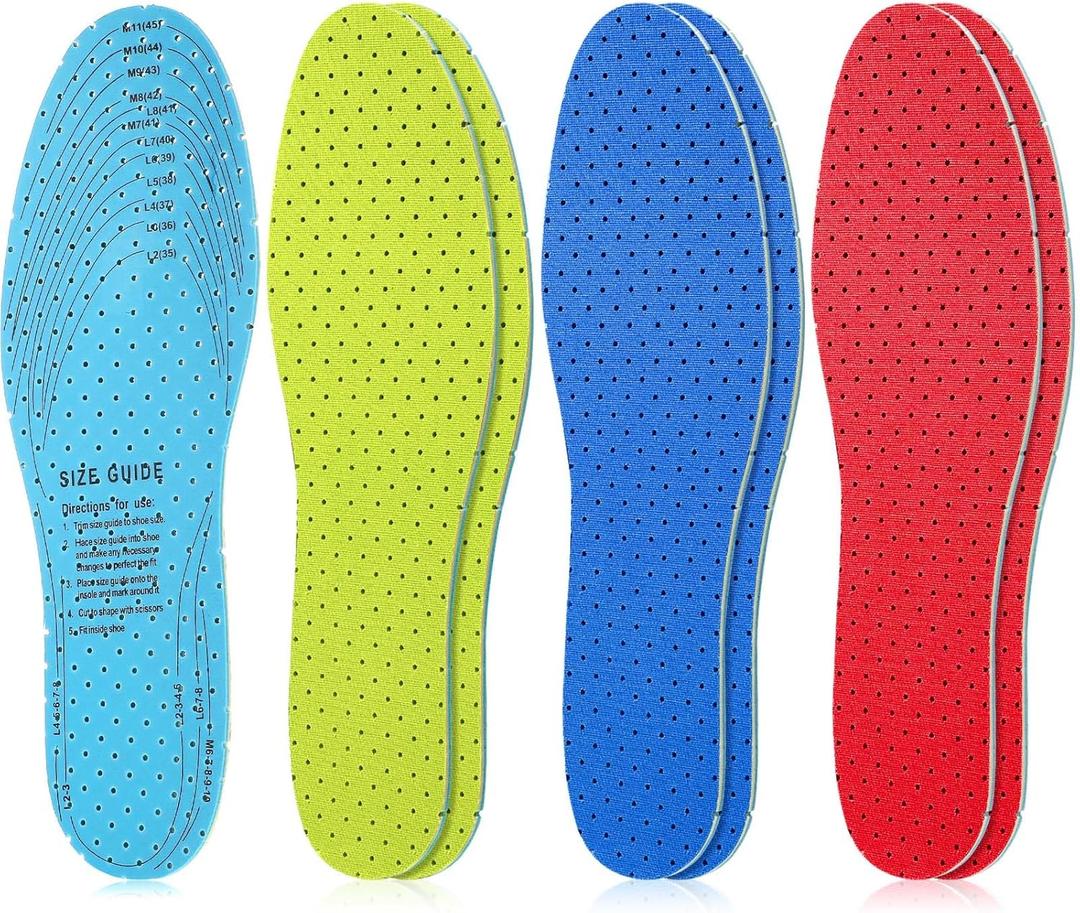 Sintege 3 Pairs Breathable Shoe Insoles Inserts Soft Cushioning Double-Layer Latex Foam Perforated Replacement Insoles for Men 7-11 Woman 2-8(Blue,Green,Red)