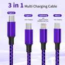 USB C Multi Charging Cable, (2 Pack 4FT), 3 in 1 Charging Cable Nylon Braided Universal Charger Cable with Type-C, Micro USB,IP Port for iPhone16/15 Series/Cell Phones & Pads and Other Devices-Purple