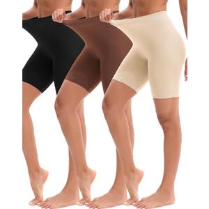 INNERSY Women's Slip Shorts for Under Dresses High Waisted Shorts (Medium, Black/Cafe/Light Beige), Pack of 2