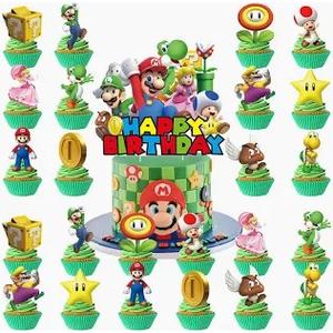 CJML 1 Zhong Mario Birthday Party Supplies, 24 Cupcake Cake Toppers 3 Packs