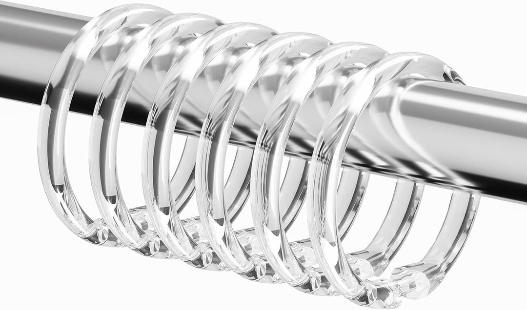 12 PCS Clear Plastic Shower Curtain Rings, Easy Snap Closure Shower Curtain Hooks