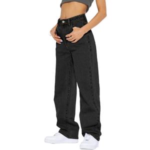 Cicy Bell Women's High Waisted Boyfriend Jeans Baggy Straight Leg Casual Denim Pants (6, Black)