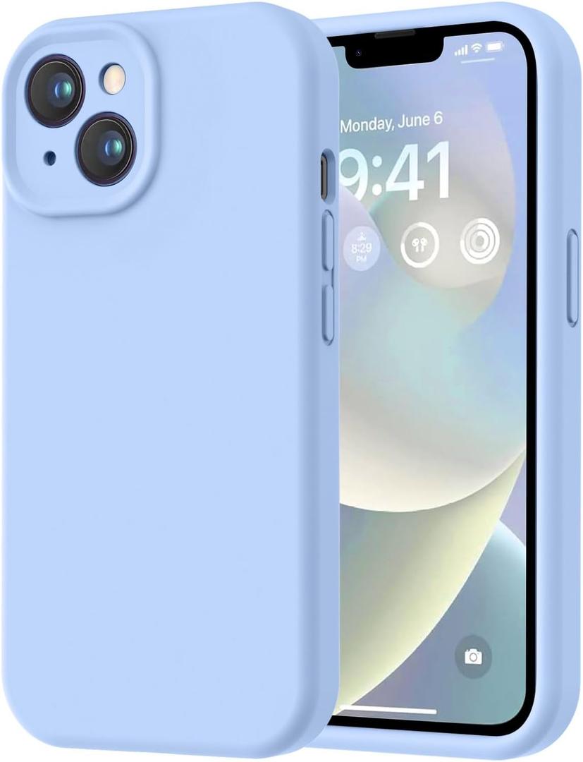 LOVE 3000 Designed for iPhone 14 Case, Premium Silicone with [Soft Anti-Scratch Microfiber Lining] Shockproof Protective Phone Case for Men Women Girls 6.1", Light Blue