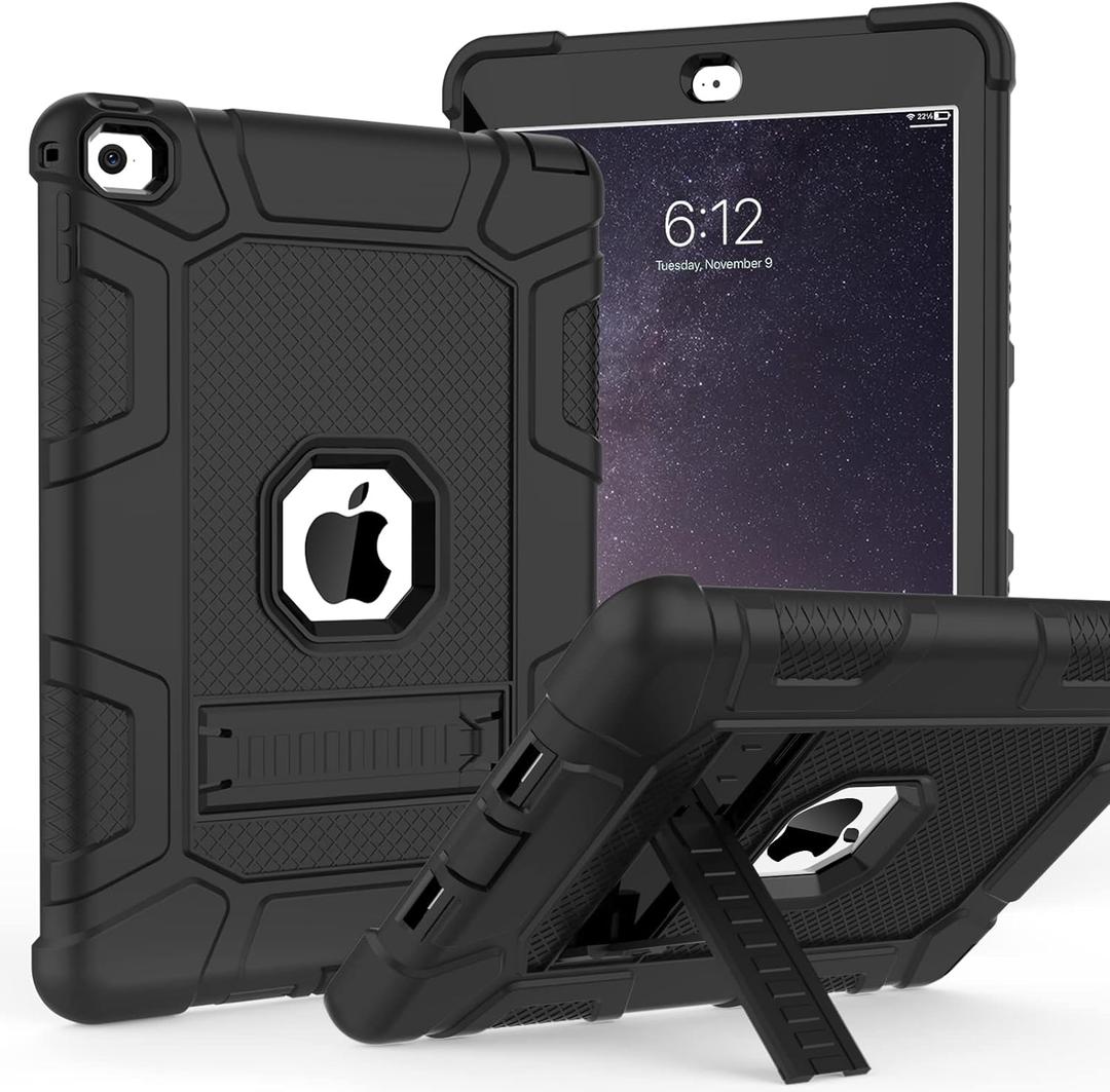 TIMISM for iPad Air 2 Case, Military-Grade Shockproof & Kid-Proof Cover with Kickstand | Heavy Duty 3-Layer Protective Case for iPad Air 2nd Generation 9.7-inch 2014 (Model A1566/A1567), Black