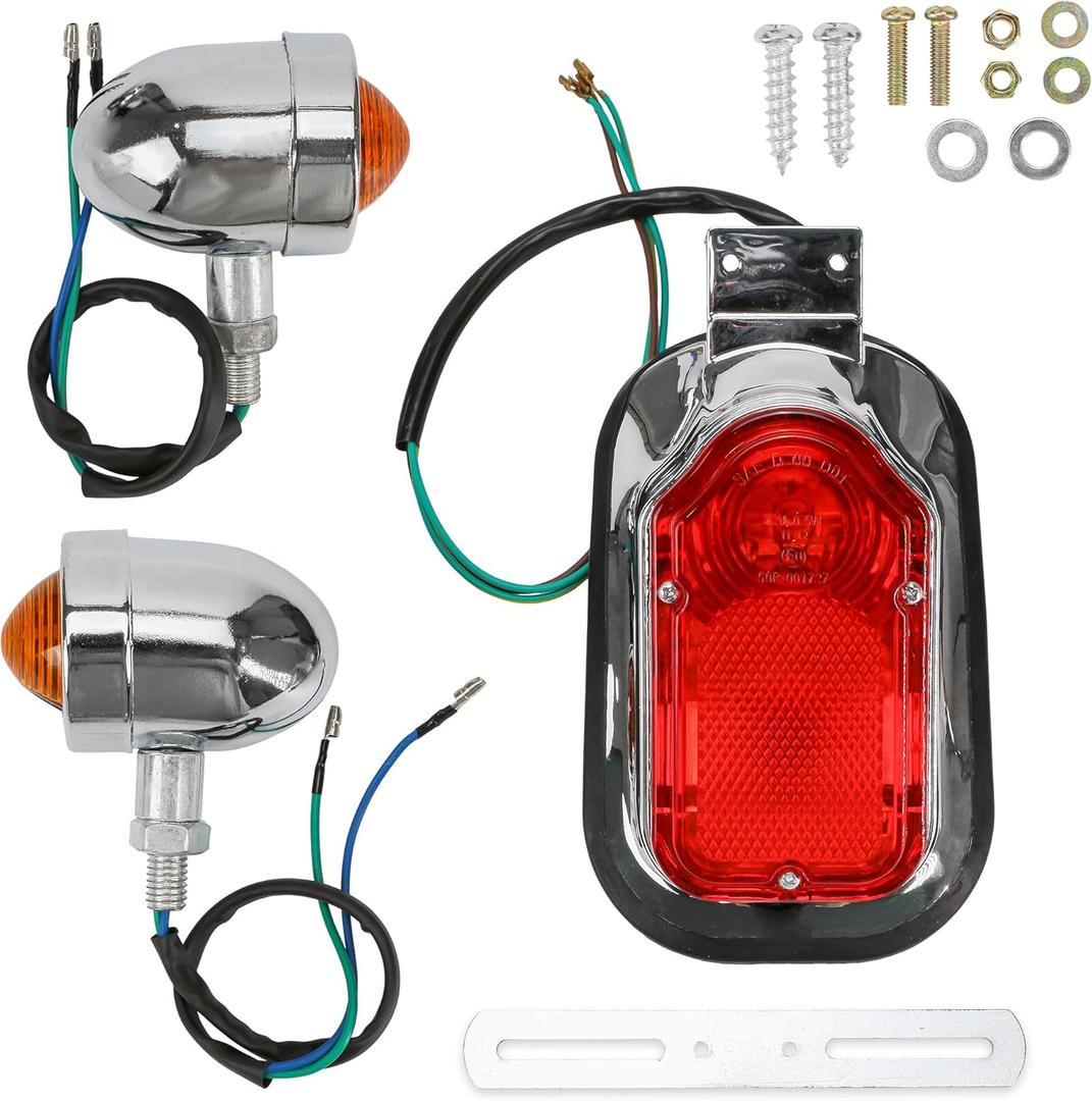 Chrome Tombstone Tail Light Rear Brake Light with Amber Turn Signals replacement for Harley Davidson Softail Chopper FLSTN Deluxe & FLSTSC Springer Classic Cruiser Custom Motorcycles