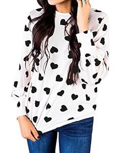 Ivay Womens Valentines Tshirt Heart Printed Long Sleeve Tops Tee Shirts, Small