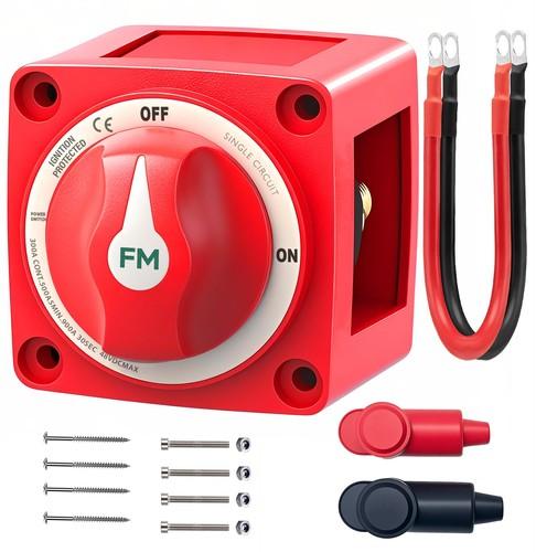 FASTSTORM 300A 12V 48V Battery Disconnect Switch with 2GA Cable Side Post Mounting Bracket High Current Battery Cut Off Heavy Duty Master Switch for Car Boat RV ATV UTV Vehicles
