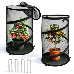 2 Pcs Pop Up Mesh Plant Protectors, 21 x 13 Foldable Garden Cover, Specifically Designed for Outdoor Vegetables, Seedlings & Flowers, Animal Barrier Cloches with Stakes (Black)