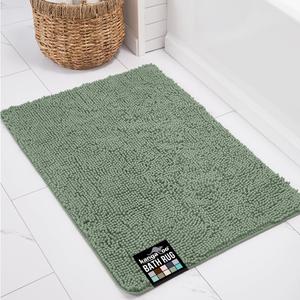 KANGAROO Bathroom Rugs, Chenille Soft Absorbent Bath Rug, Shaggy Shower Mat, Quick Dry Machine Wash Bathmat, Plush Carpet Mats for Tub, Bathtub and Room Home Decor Accessories, 36x24, Sage
