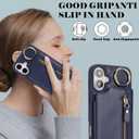 for iPhone 16 Plus case Wallet with Card Holder for Women Men Shockproof Phone case with Keychain Ring Stand Leather Zipper Credit Card Slots-Deep Blue