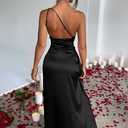 Memoriesea Women's Sexy One Shoulder High Split Cocktail Wedding Party Maxi Dress (Black, M)
