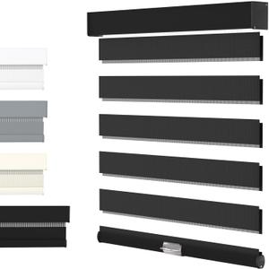 MYshade Cordless Zebra Blinds for Windows with Free-Stop(Black,24" W x 72" H) Dual Layer Shades for Day & Night Privacy and Light Filtering, Perfect for Home & Bedroom, Easy to Install