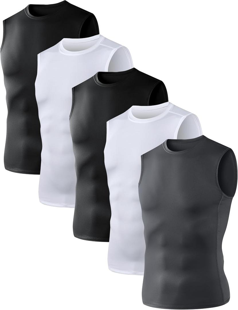OYGSieg Men's Compression Tank Tops 5 Pack Sleeveless Athletic Shirts for Workout Running & Basketball 5B L