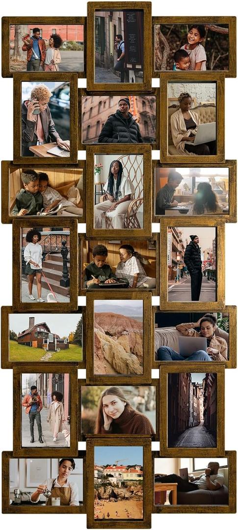 J.M.Deco Collage Picture Frames for Wall Decor, 21-Opening Reunion Family Friends Picture Frame Set, Photo Frames for Living Room Bedroom, Gallery Puzzle Collage Wall Hanging for 4x6, Mother's Day Gift, Gold