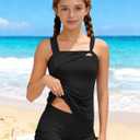 Girls Tankini Swimsuit 2 Piece Bathing Suits Square Neck Padded Tank Top and Drawstring Shorts Girls' Swimwear 15-16Y