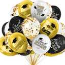 2026 Black & Gold Graduation Decorations Set - 63Pcs Graduation Grad Latex Balloons with Ribbons, Congrats Grad Caps for College & High School Party Supplies