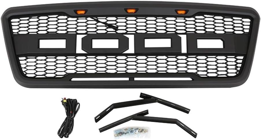 Front Racing Grill ABS Matte Black Trim Replacement Grill Style with Lights and Letters Fit for Ford F150 2004~2008