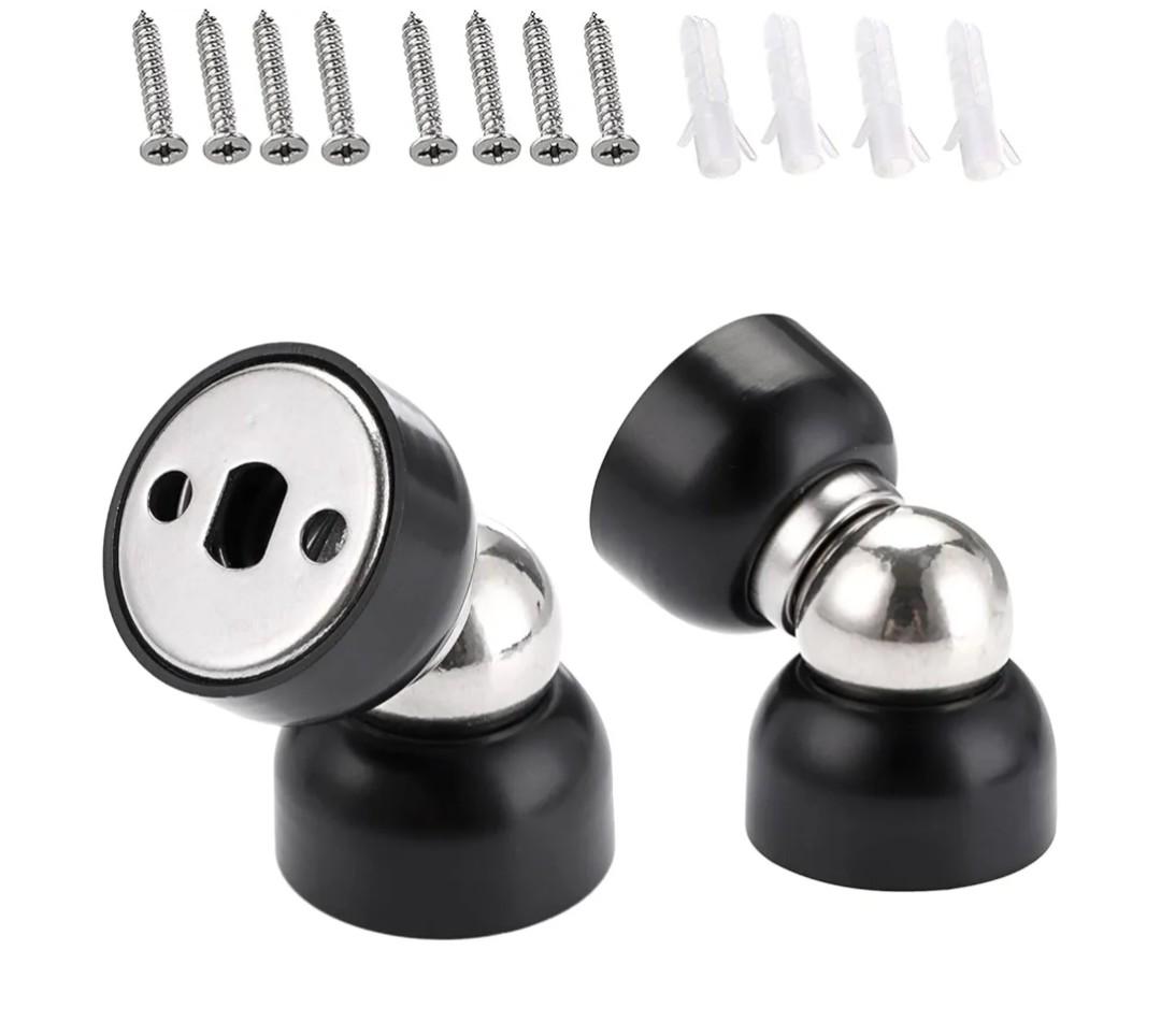 2Pcs Powerful Magnetic Door Stoppers - Stainless Steel Mini Doorstops with Screws, Heavy Duty Magnetism Doorstops for Bedroom Bathroom Kitchen Home Office, Black
