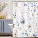 Omifly Stall Small Watercolor Floral Shower Curtain 48Wx72H Inch Rv Blue Flower Spring Leaves Plant Modern Botanic Minimalist Farm with 8 Plastic Hooks Fabric Waterproof Toilet Accessories Decor