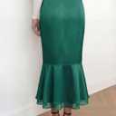 DERAX Womens Satin Midi Mermaid Skirt Silk Bodycon High Waisted Flowy Ruffled Tiered Spring Summer Elegant Fishtail Skirts (Green, XL)