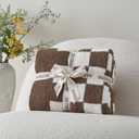 Snuggle Sac Checkered Throw Blanket for Couch, Super Soft, Cozy Warm Knit Blankets, Reversible Plaid Fluffy Throws for Sofa, Bed, Checkered Brown, 50x60 Inches